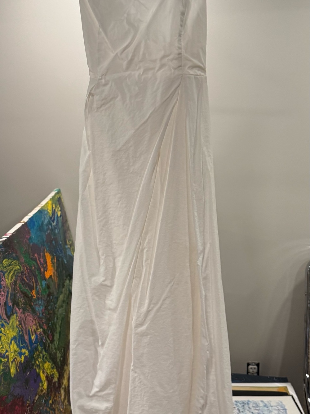 Crescent White Midi Dress with Draped Panel